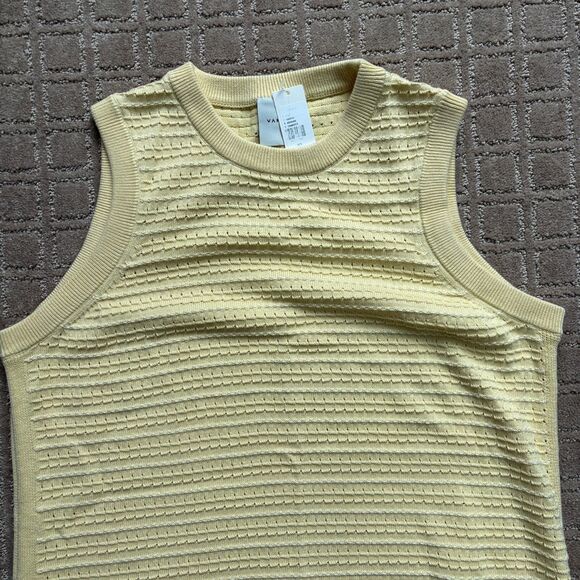 Varley x Anthropologie Mini Shift Dress Women's L Butter Yellow Sleeveless Knit - Picture 4 of 7